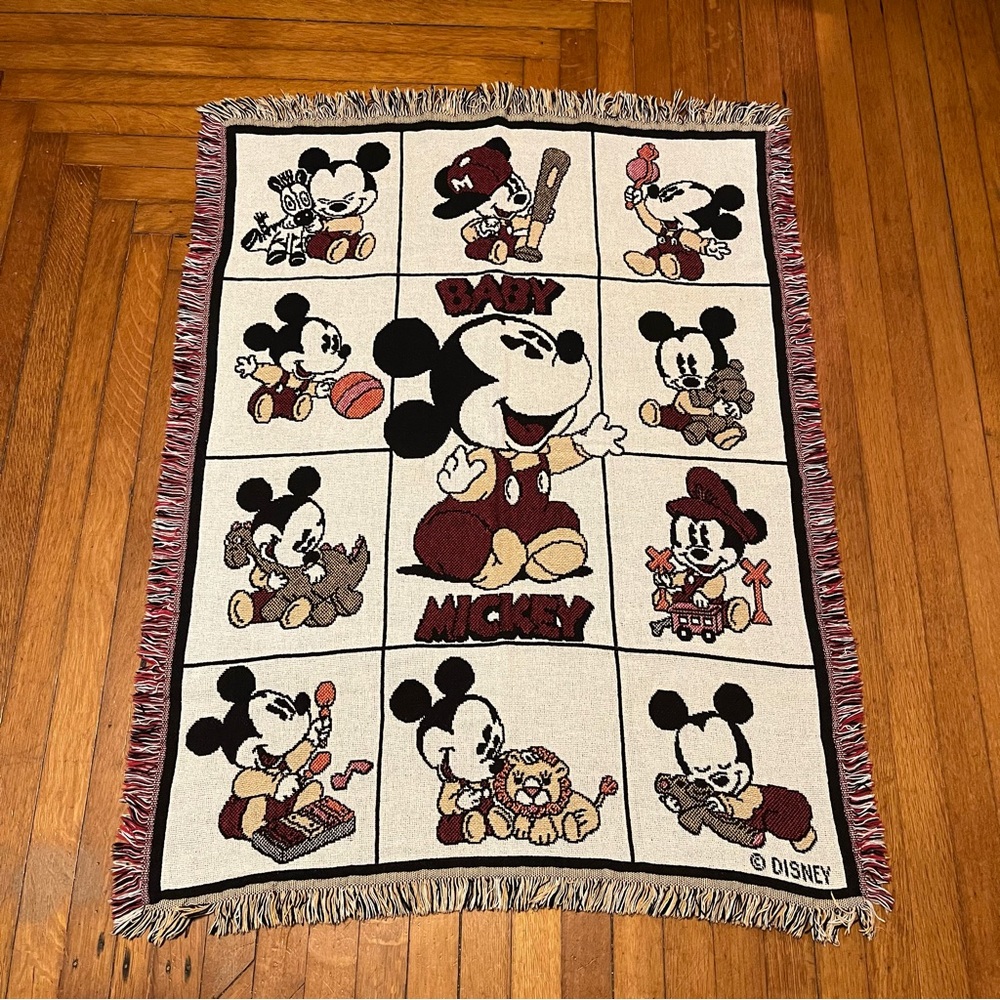 Vintage Disney Baby Mickey & Co Tapestry Throw Blanket 100% Cotton USA